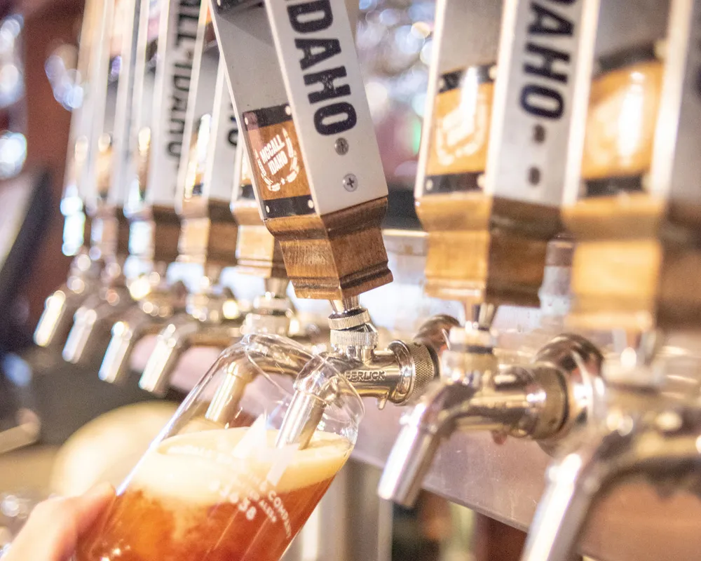 Up-close shot of beer being pored into glass